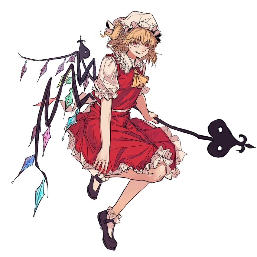 东方红魔乡、东方Project、芙兰朵露·斯卡蕾特 1名女孩 阿斯科特领巾 金发 棕色鞋子 有领衬衫