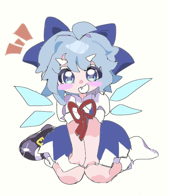东方Project、琪露诺 1名女孩 :D 呆毛 黑鞋 蓝色蝴蝶结