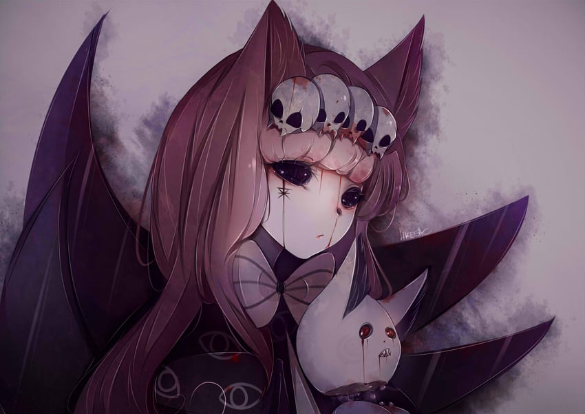 原创 1名女孩 兽耳 作者名 黑色蝴蝶结 黑色蝶形领结