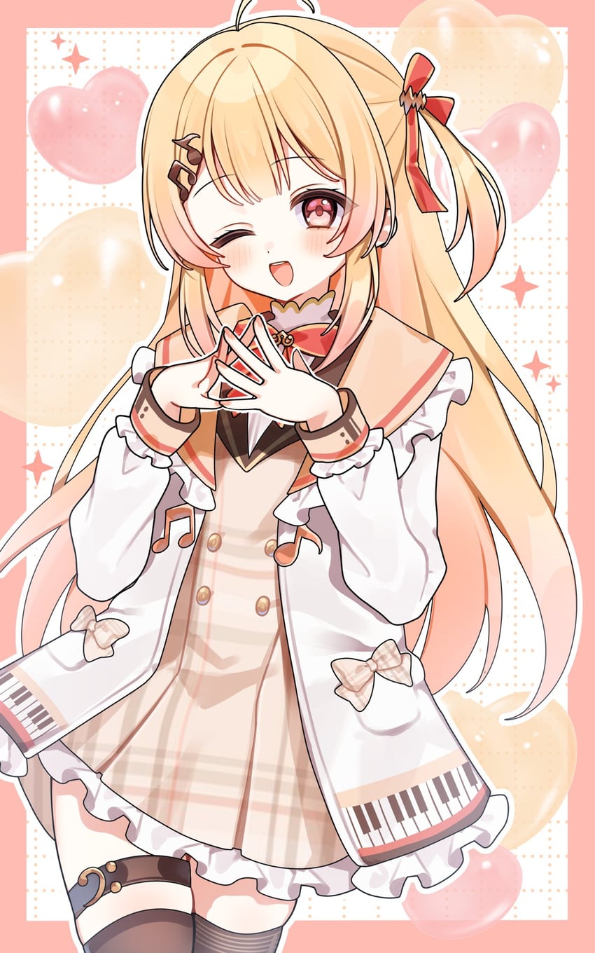 Hololive、hololive DEV_IS、otonose kanade 1名女孩 呆毛 金发 脸红 棕色连衣裙