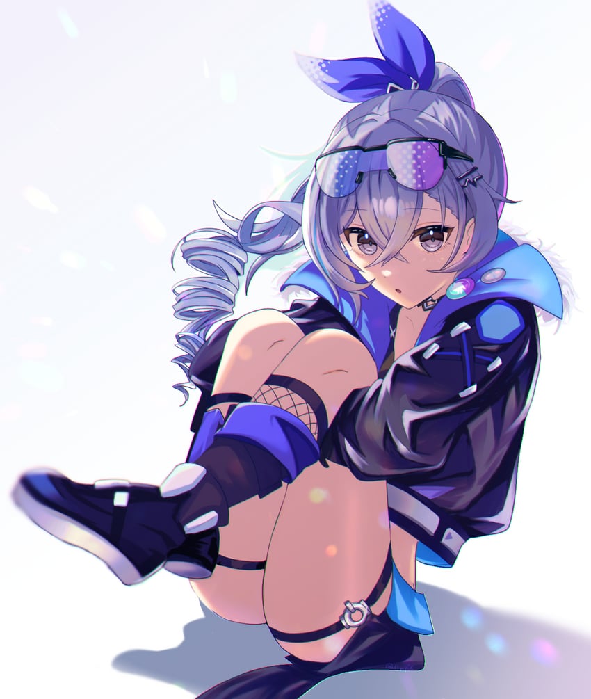 崩坏：星穹铁道、崩坏系列、silver wolf (honkai: star rail) 1名女孩 黑色靴子 黑色夹克 靴子 钻头发