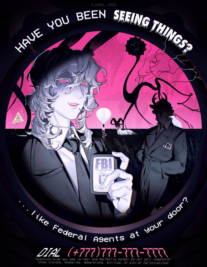 原创、faust (crrn)、rei (crrn) 1名男孩 1名女孩 黑色西装 有色皮肤 fbi badge