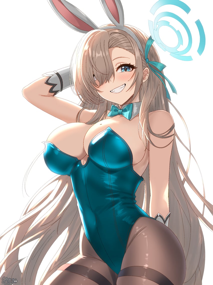 蔚蓝档案、一之濑明日奈、asuna (bunny) (blue archive) 1名女孩 兽耳发箍 兽耳 露肩 黑色连裤袜