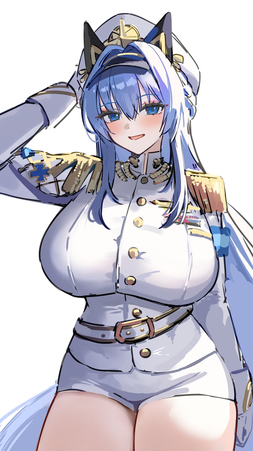 胜利女神：妮姬、海伦 (妮姬) 蓝眼 蓝发 乳房 进气口发型 帽子