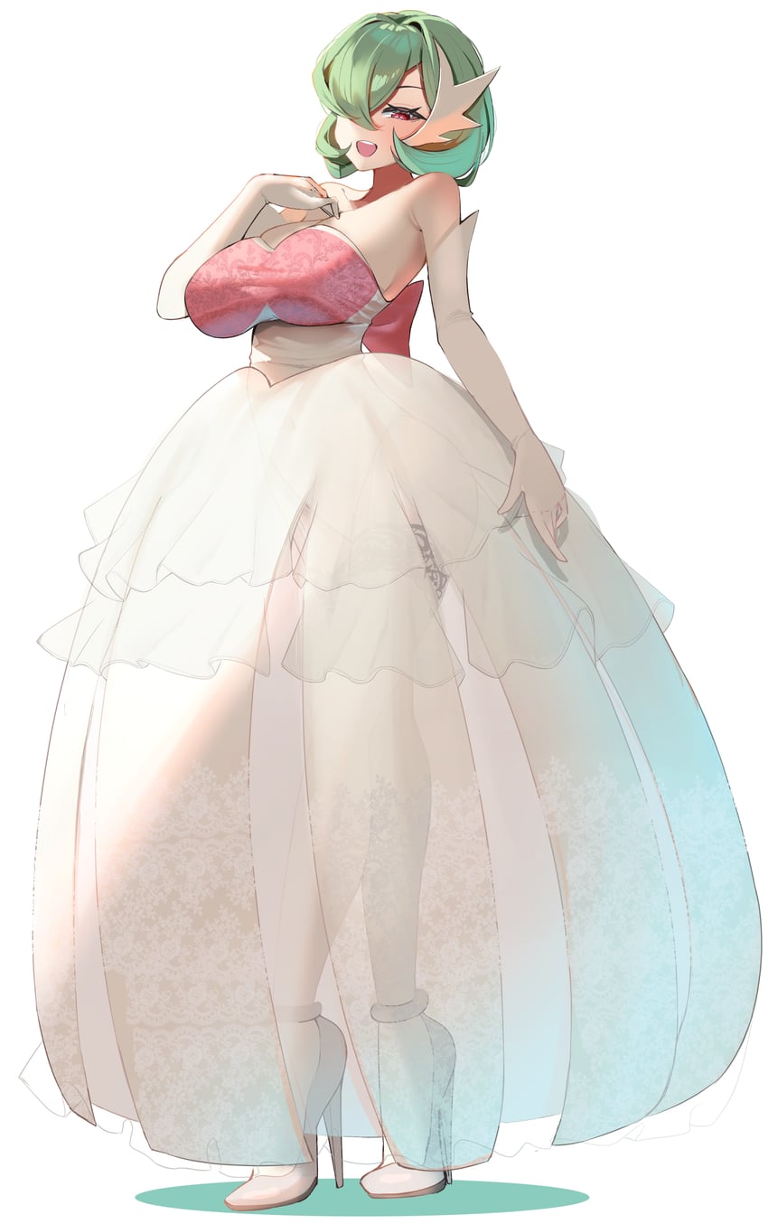 宝可梦、沙奈朵、超级沙奈朵 1名女孩 露肩 脸红 波波头 乳房