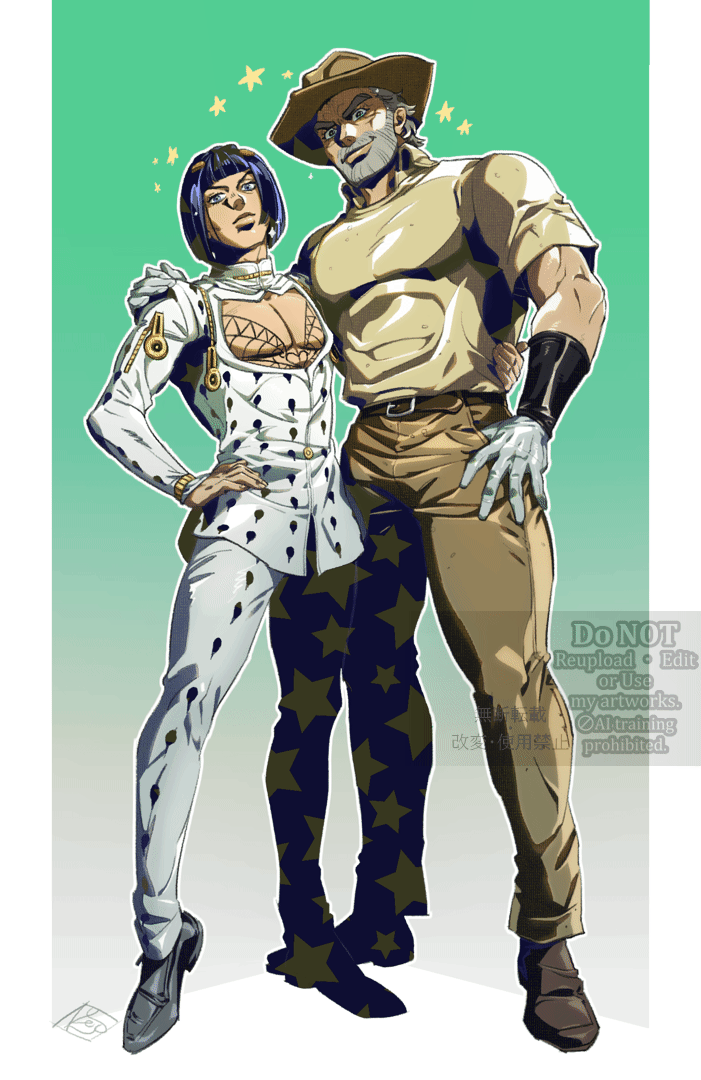 JOJO的奇妙冒险、星尘斗士、黄金之风 2个男孩 胡子 胡须 帽子 作品内联动