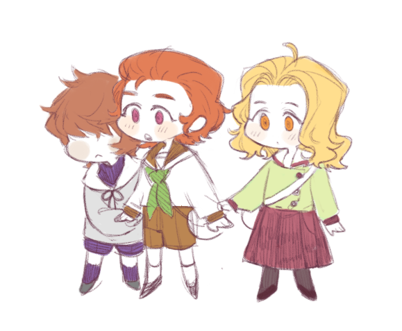 Classicaloid、弗朗茨·李斯特 (古典loid)、弗朗茨·舒伯特 (Classicaloid) 2个男孩 金发 棕发 棕色短裤 Q版