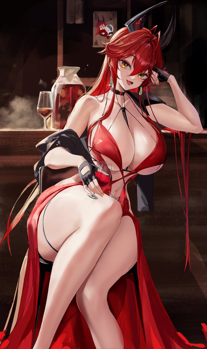 胜利女神：妮姬、小红帽 (胜利女神：妮姬)、小红帽(荒野赤红) 1名女孩 酒 呆毛 酒吧 露肩