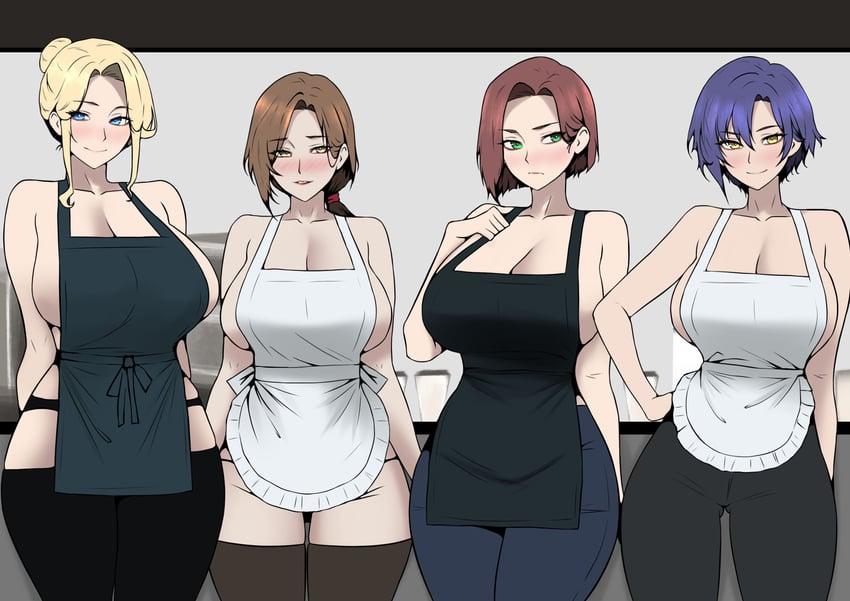 原创、佐藤美咲 (wryyyyy)、sato sakura (wryyyyy) 4个女孩 围裙 黑色围裙 黑色内裤 黑裤子
