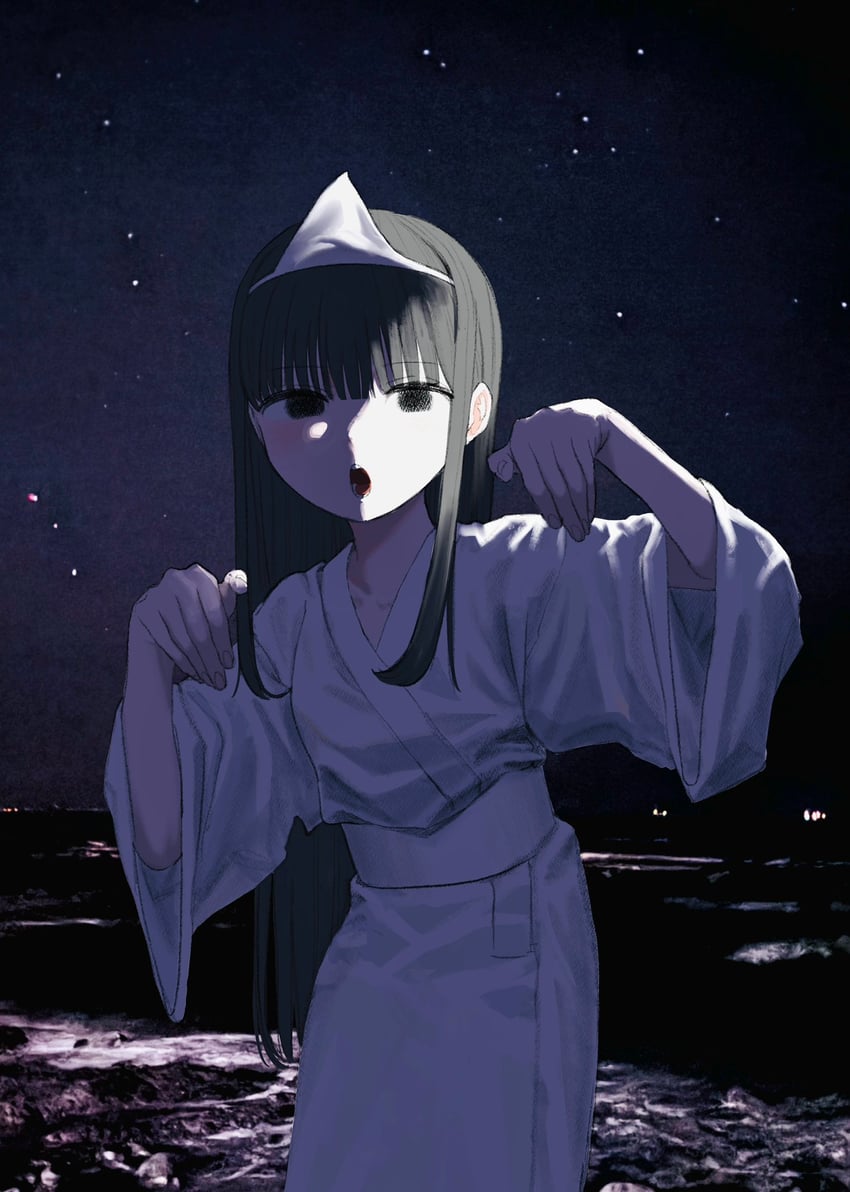 原创 1名女孩 举起双手 黑发 齐刘海 脸红