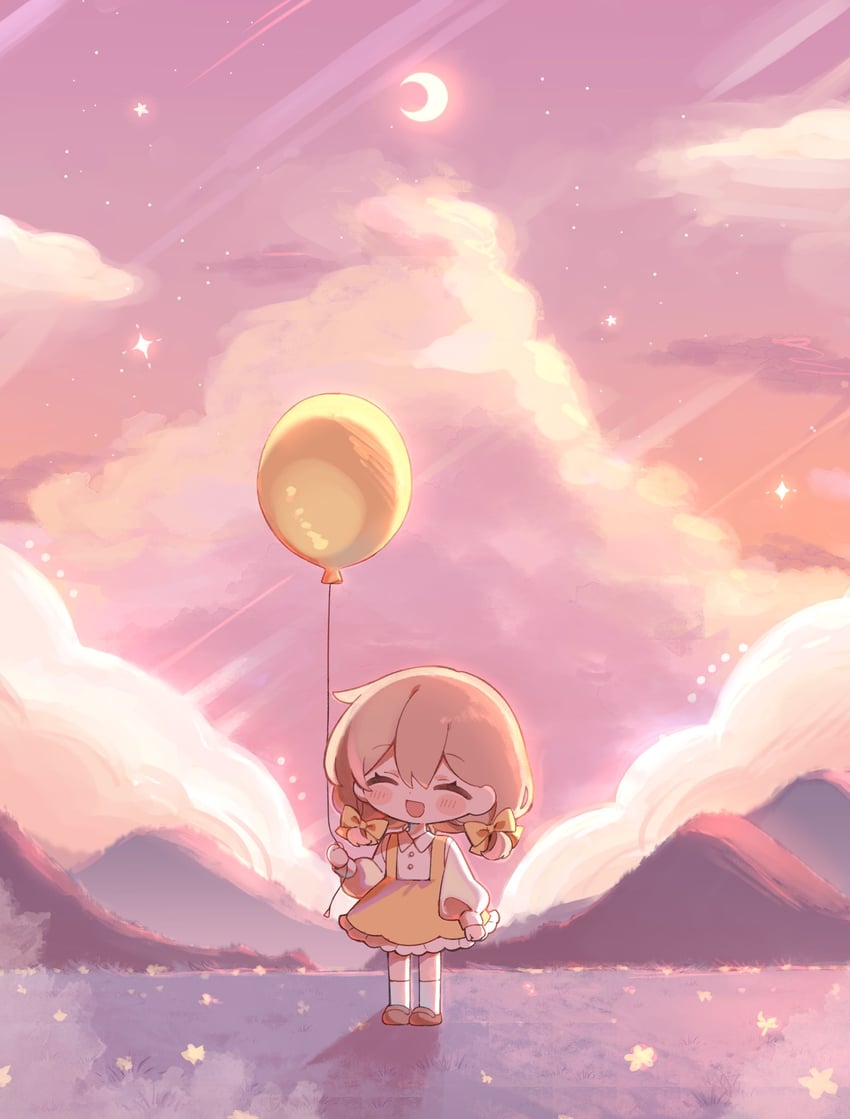 原创 1名女孩 气球 金发 腮红贴纸 蝴蝶结