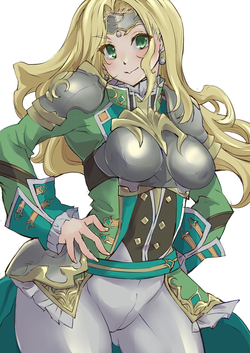 二次元插画 1名女孩 贵族服饰 铠甲 金发 胸甲