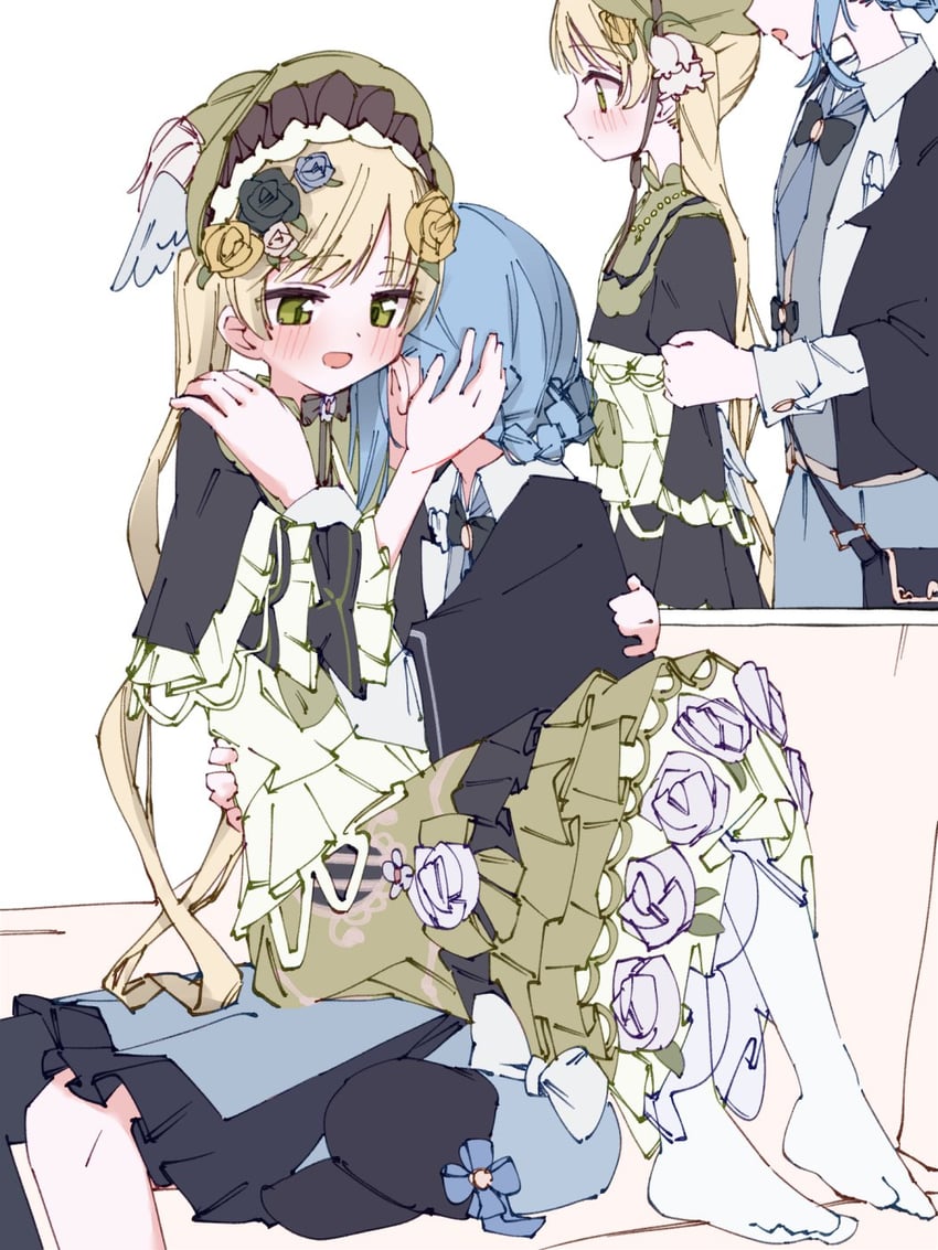 魔法少女的小镇审判、立花雪莉、外能范奈 2名女孩 黑色小披肩 黑花 黑玫瑰 金发