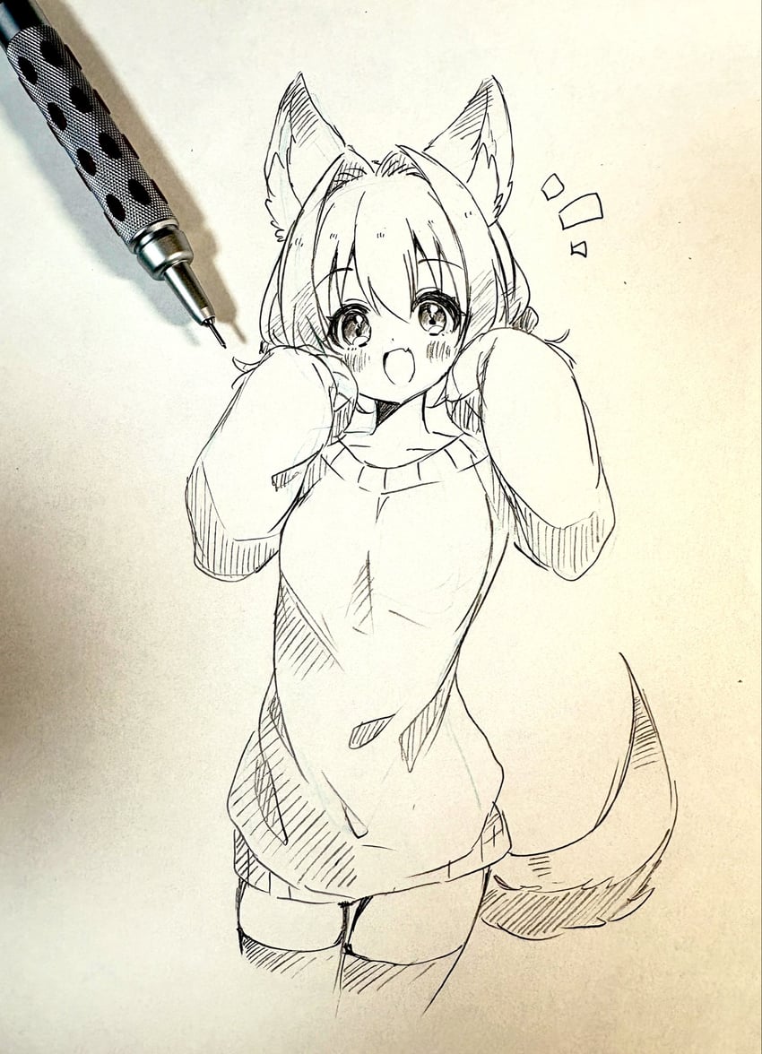 原创 1名女孩 兽耳毛 兽耳 画面内含画具 黑色过膝袜
