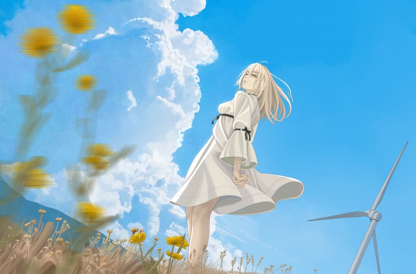 Fate/Grand Order、Fate系列、阿尔托莉雅·潘德拉贡 (Fate) 1名女孩 金发 蓝天 乳房 云