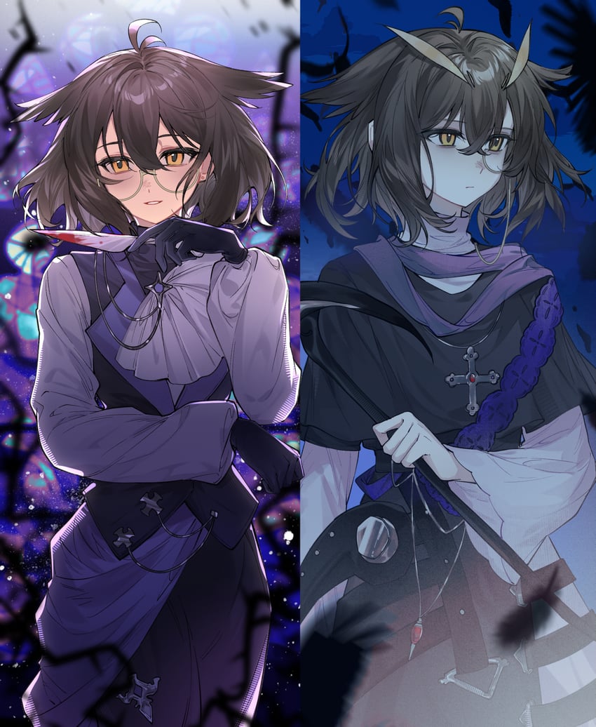 明日方舟、赫默 1名女孩 替换服装 阿斯科特领巾 黑色连衣裙 黑色手套