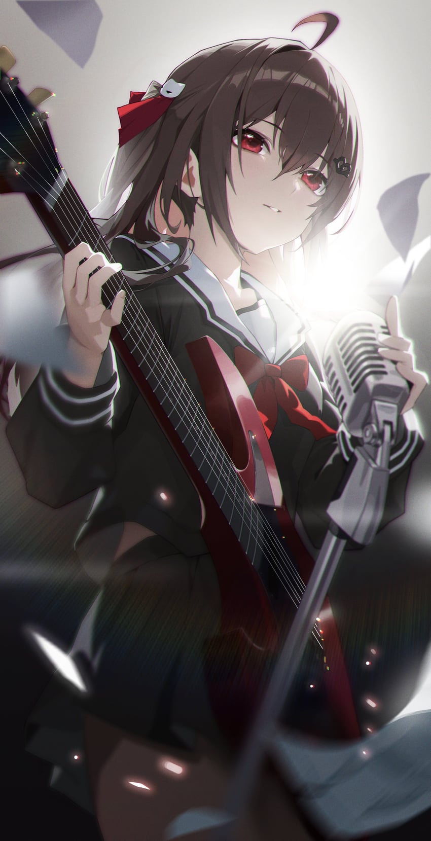 Vedal AI、Evil Neuro-sama 1名女孩 呆毛 替换服装 黑色水手服 黑色裙子