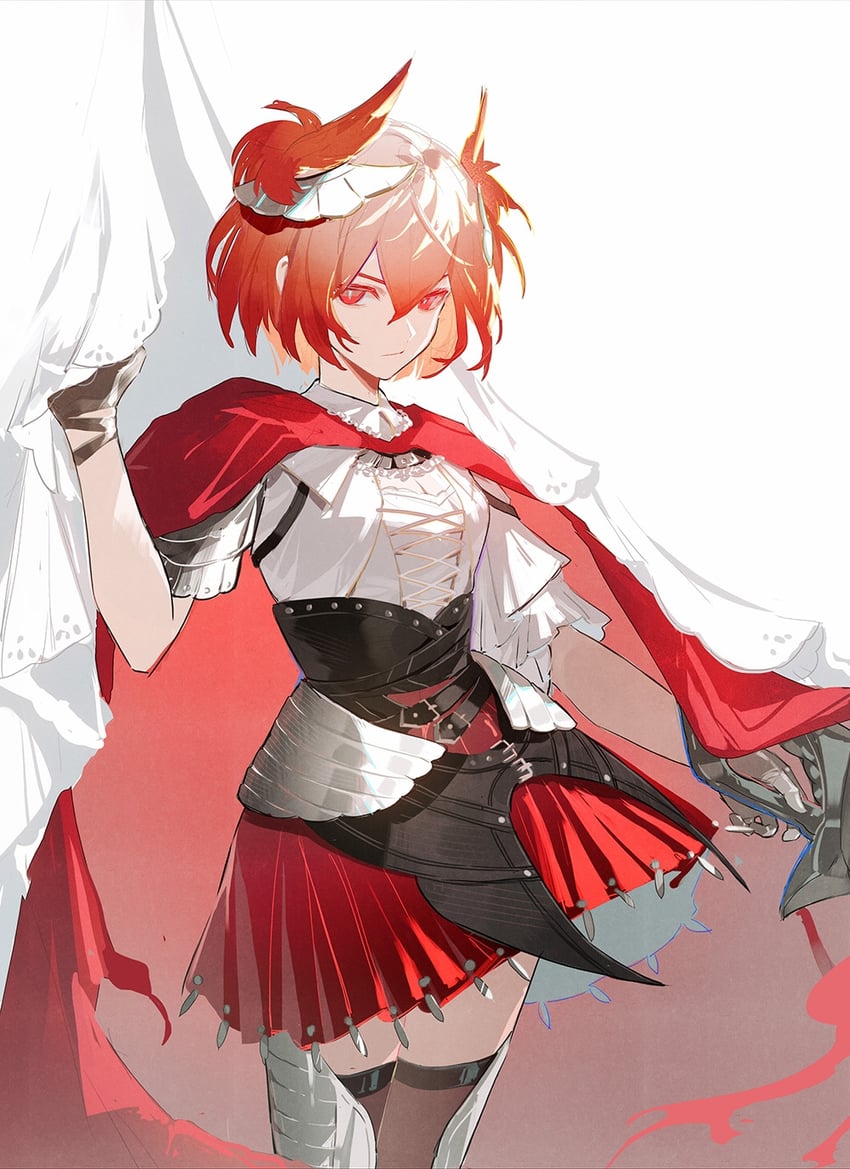 明日方舟、菲亚梅塔 (明日方舟)、菲亚梅塔 (神圣誓言) (明日方舟) 1名女孩 铠甲 装甲裙 鸟娘 黑色过膝袜