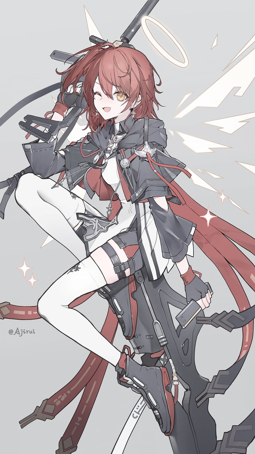 明日方舟、能天使 (明日方舟)、能天使 (新约) (明日方舟) 1名女孩 作者名 黑色手套 黑色夹克 黑鞋