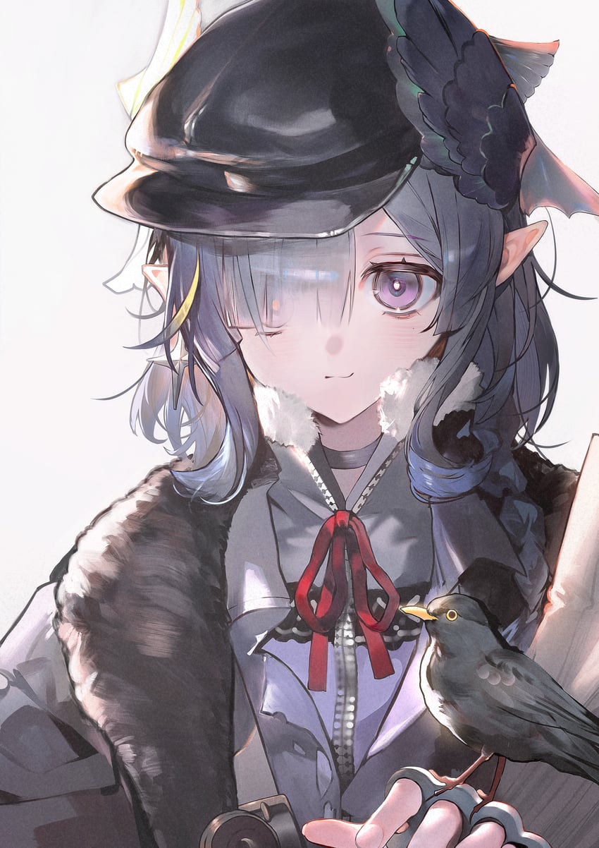 明日方舟、乌库希克 (明日方舟) 1名女孩 鸟 鸟娘 鸟在手上 闭嘴