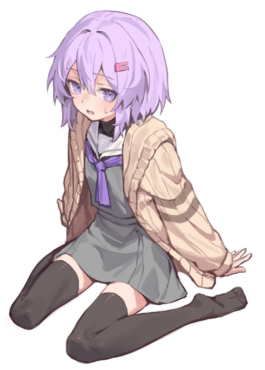 AI语音、VOICEROID、结月缘 1名女孩 黑色过膝袜 开襟衫 全身 灰色水手服