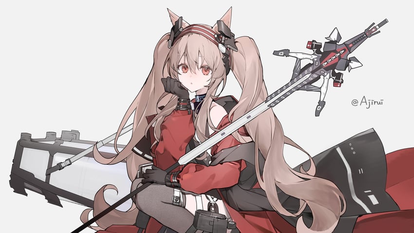明日方舟、安洁莉娜 (明日方舟)、安洁莉娜 (质素访客) (明日方舟) 1名女孩 兽耳 作者名 露肩 腰带