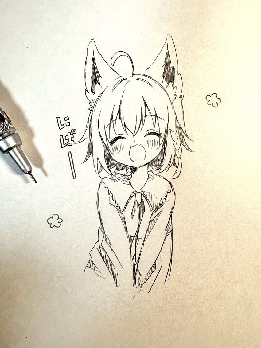 原创 1名女孩 猫脸笑 微笑 呆毛 兽耳毛