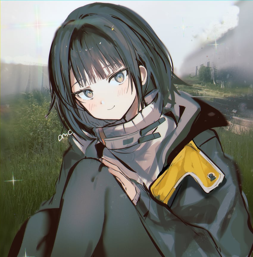 明日方舟、明日方舟：终末地、管理员 (明日方舟) 1名女孩 赤脚 黑发 黑色夹克 黑色连裤袜