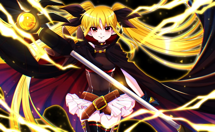 魔法少女奈叶、魔法少女奈叶、魔法少女奈叶 A's 1名女孩 腰带 黑色背景 黑色披肩 黑色手套