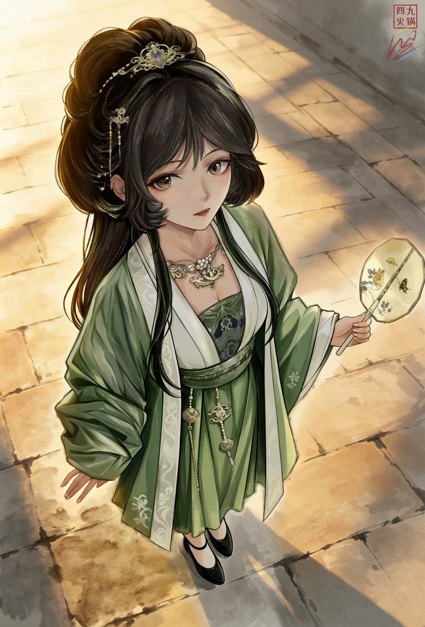 the weeping swan: ten days of the city's fall、lin pianpian (the weeping swan) 1名女孩 黑鞋 中国风服饰 折扇 汉服