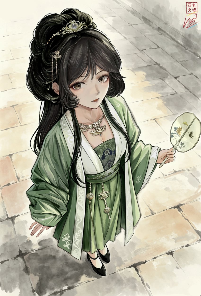 the weeping swan: ten days of the city's fall、lin pianpian (the weeping swan) 1名女孩 黑鞋 中国风服饰 折扇 汉服