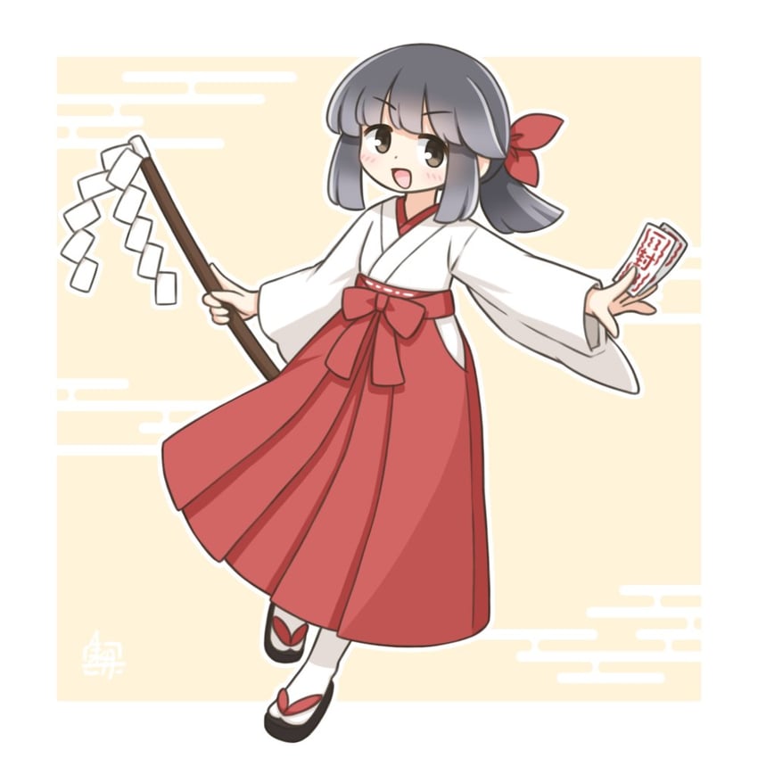 原创、himorogi koyomi (kitagawa suigetsu) 1名女孩 黑瞳 黑发 蝴蝶结 御币