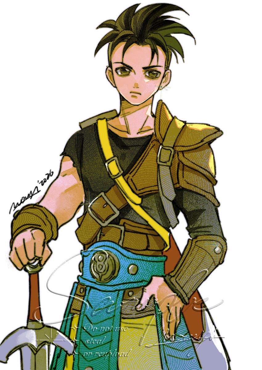 勇者斗恶龙、dragon quest xii、hero (dq12) 1名男孩 黑发 黑衬衫 棕眼睛 闭嘴