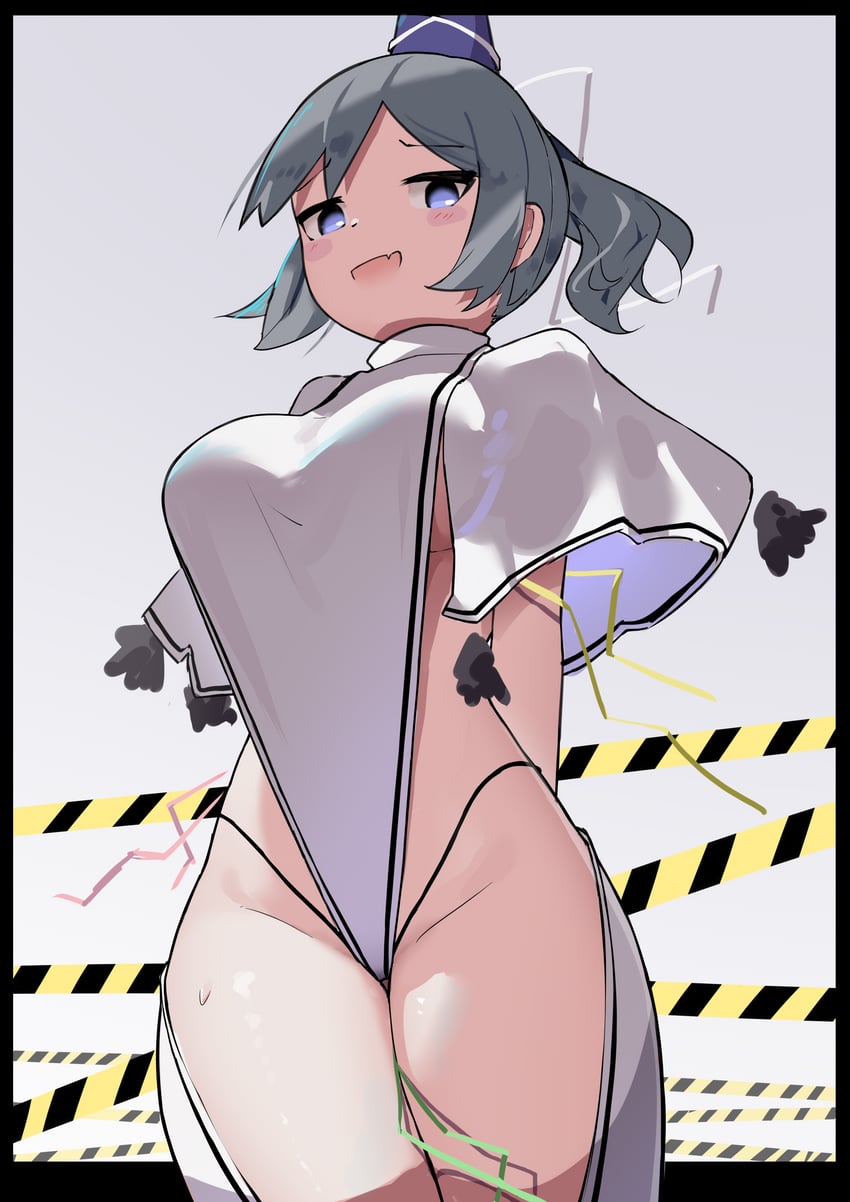 东方Project、物部布都 1名女孩 替换服装 蓝眼 蓝帽子 脸红