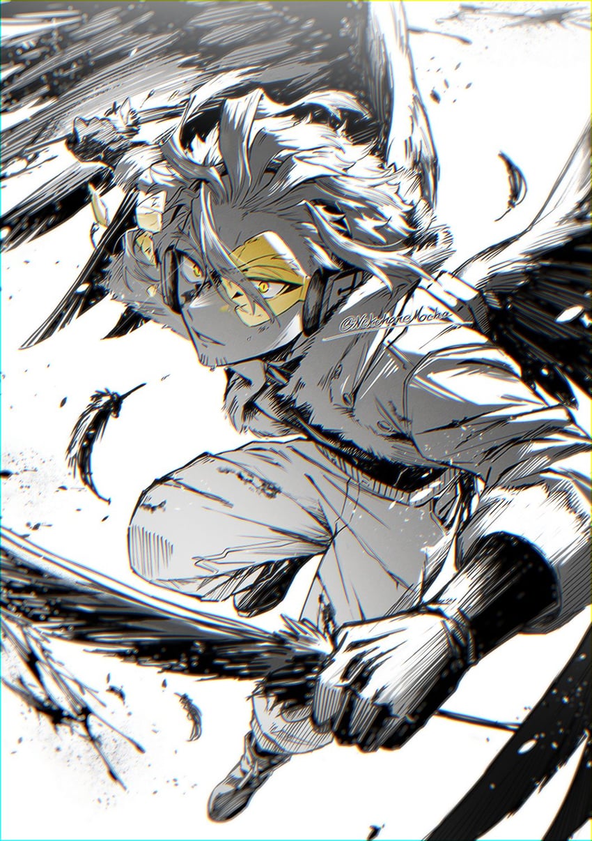 我的英雄学院、hawks (boku no hero academia) 1名男孩 靴子 有领夹克 飘落的羽毛 羽毛