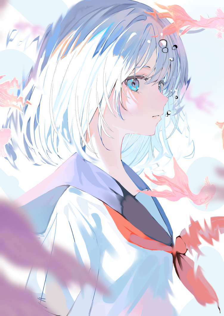 pixiv 1名女孩 无表情 鱼 看向观众 衬衫