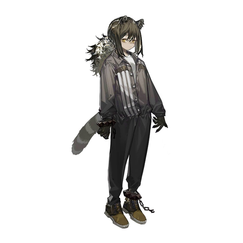 明日方舟、罗宾 (明日方舟) 1名女孩 兽耳 动物手 黑裤子 棕发