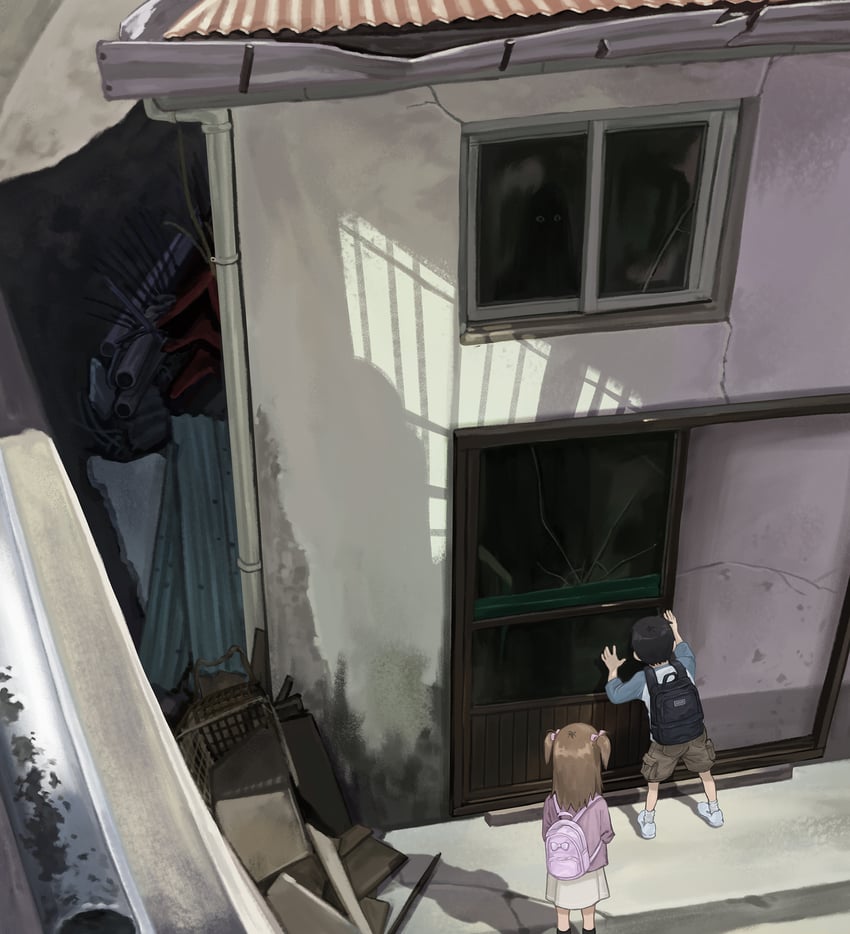 原创 1名男孩 1名女孩 荒废的 背包 包