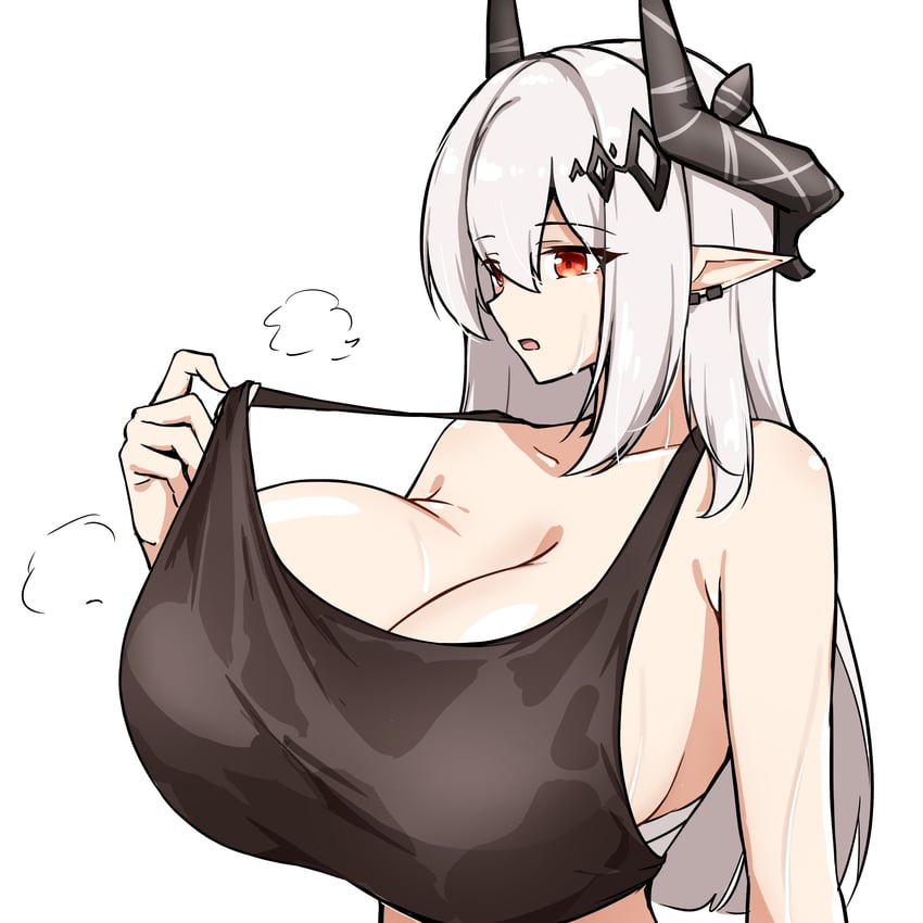 明日方舟、泥岩 (明日方舟)、泥岩 (精英二) (明日方舟) 1名女孩 黑色运动内衣 乳房 乳沟 恶魔娘