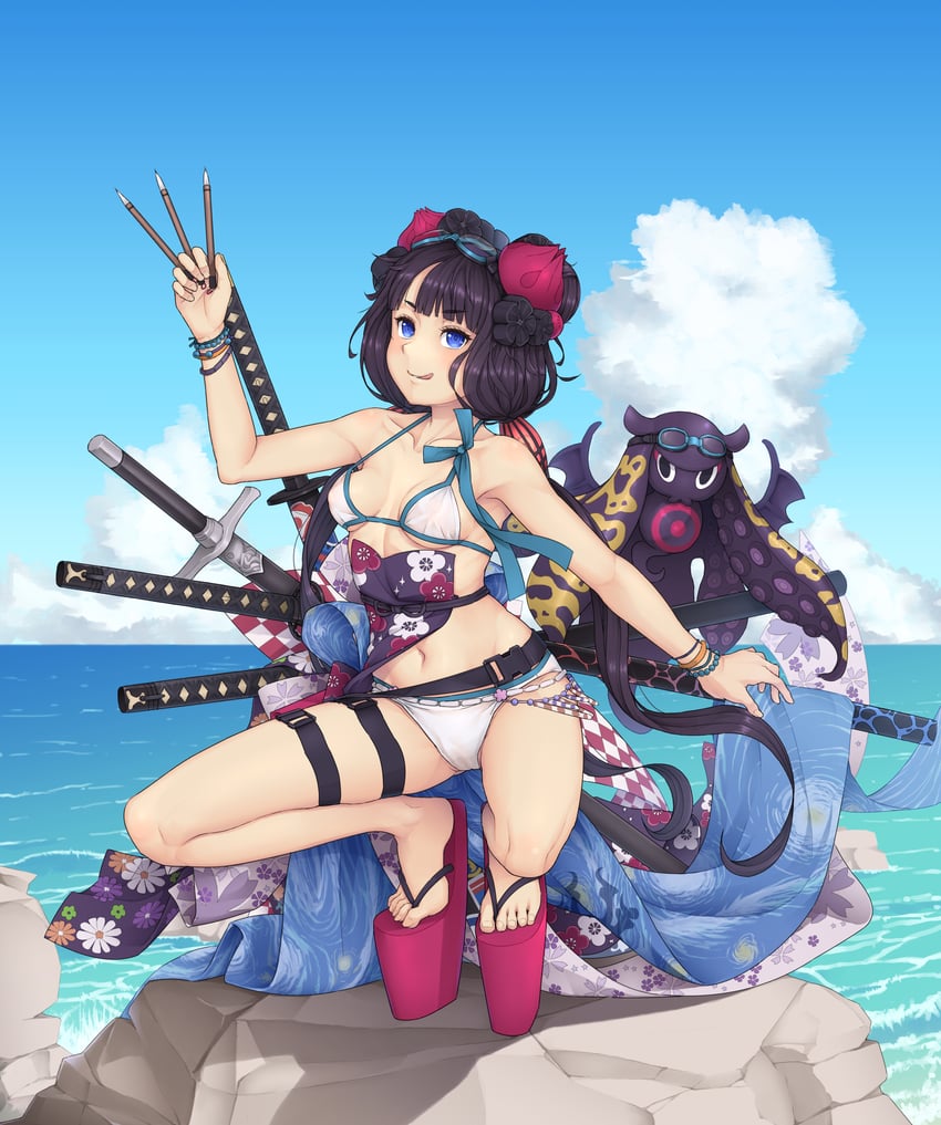 Fate/Grand Order、Fate系列、葛饰北斋(Fate) 1名女孩 露肩 腰带 比基尼 蓝眼