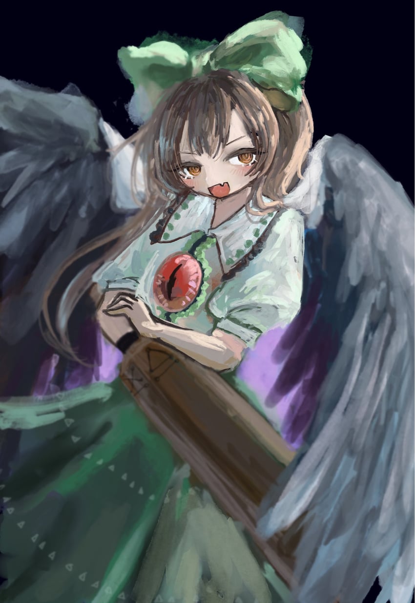 东方Project、灵乌路空 1名女孩 :D 手臂炮 鸟翼 脸红