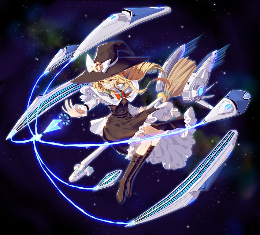 东方Project、雾雨魔理沙 1名女孩 腰带 黑色皮带 黑色连衣裙 黑帽子