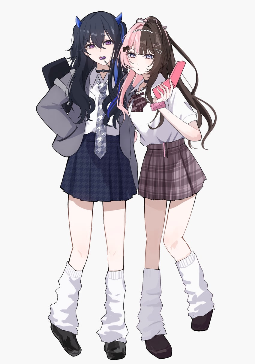 VSPO!、一之濑优希、一之濑露那 (第六套服装) 2名女孩 包 黑色项圈 黑发 黑鞋