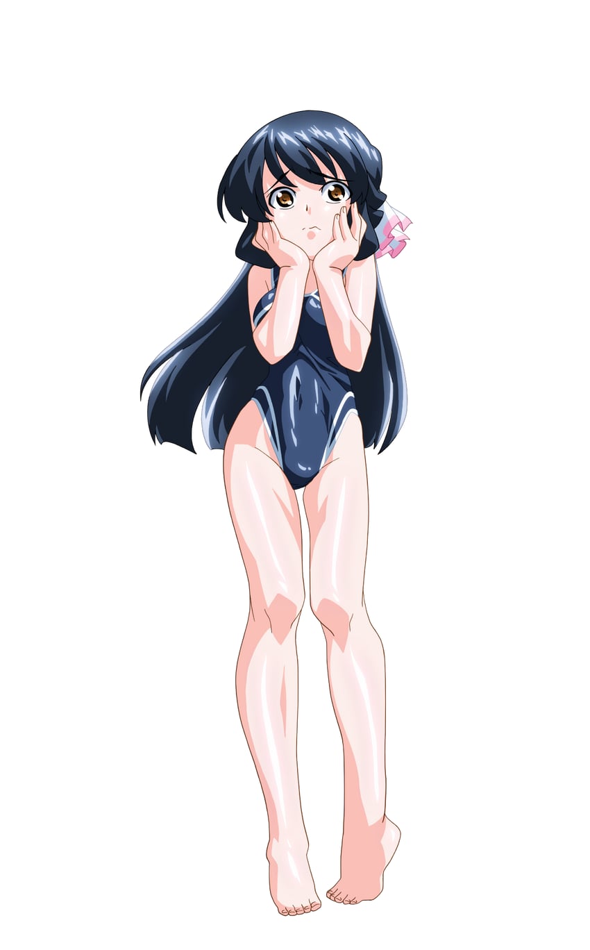 魔法玉、柊真子 1名女孩 赛璐珞上色 赤脚 黑发 蓝色连体泳衣