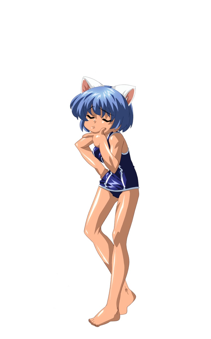 魔法玉、芽衣 (魔法少女☆太郎) 1名女孩 兽耳 赛璐珞上色 赤脚 蓝发