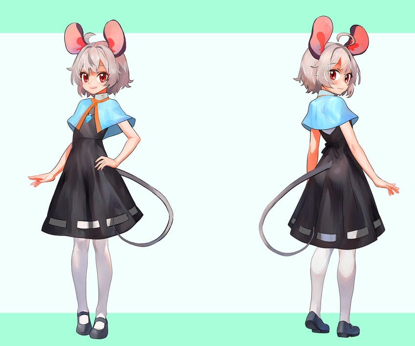东方Project、纳兹琳 1名女孩 呆毛 兽耳 屁股 黑色连衣裙