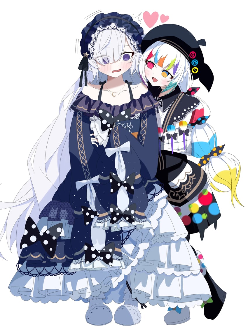 魔法少女的小镇审判、城崎露亚、夏目安安 画家 贝雷帽 蓝色发带 蝴蝶结 新月