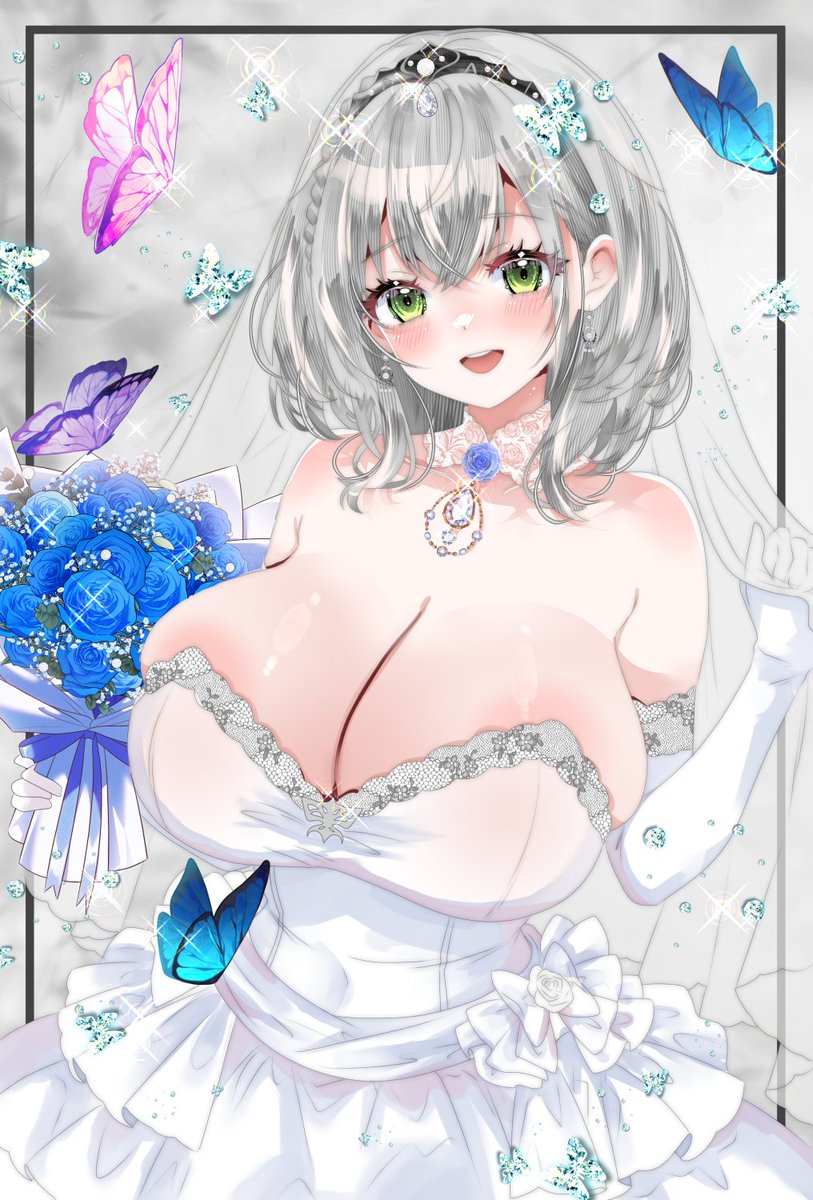Hololive、白银诺艾尔 1名女孩 脸红 花束 乳房 虫子