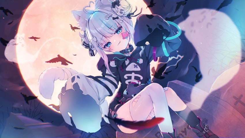 个人势虚拟主播、Nani (VTuber) 1名女孩 猫脸笑 呆毛 兽耳 绷带