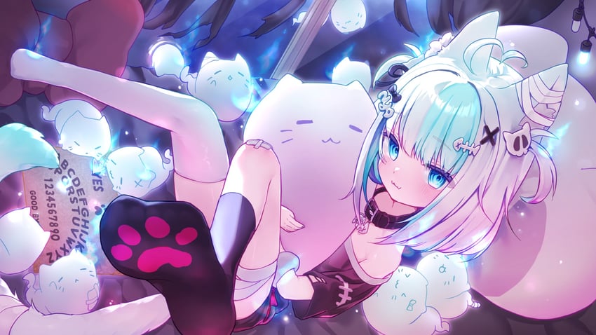个人势虚拟主播、Nani (VTuber) 1名女孩 猫脸笑 呆毛 兽耳 绷带